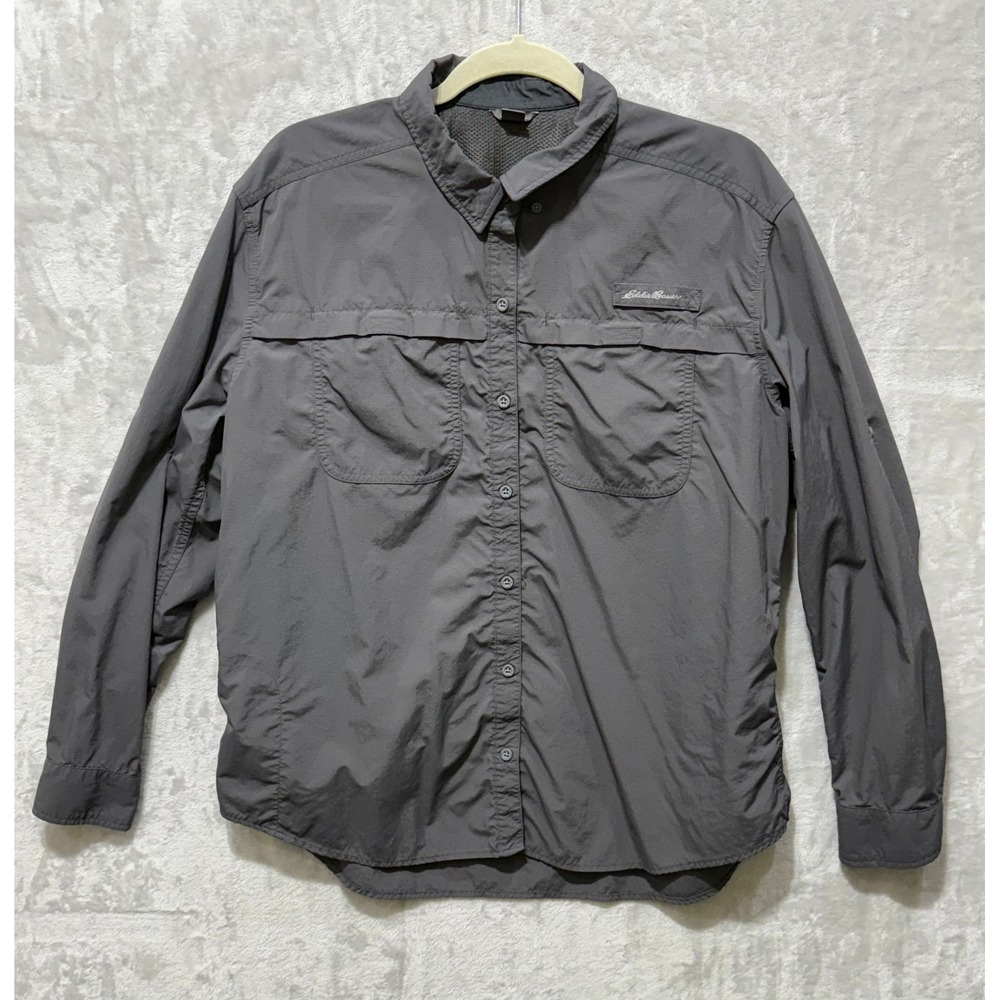 Eddie Bauer Womens XL Gray Long Sleeve Button Down Shirt Outdoor Hiking
